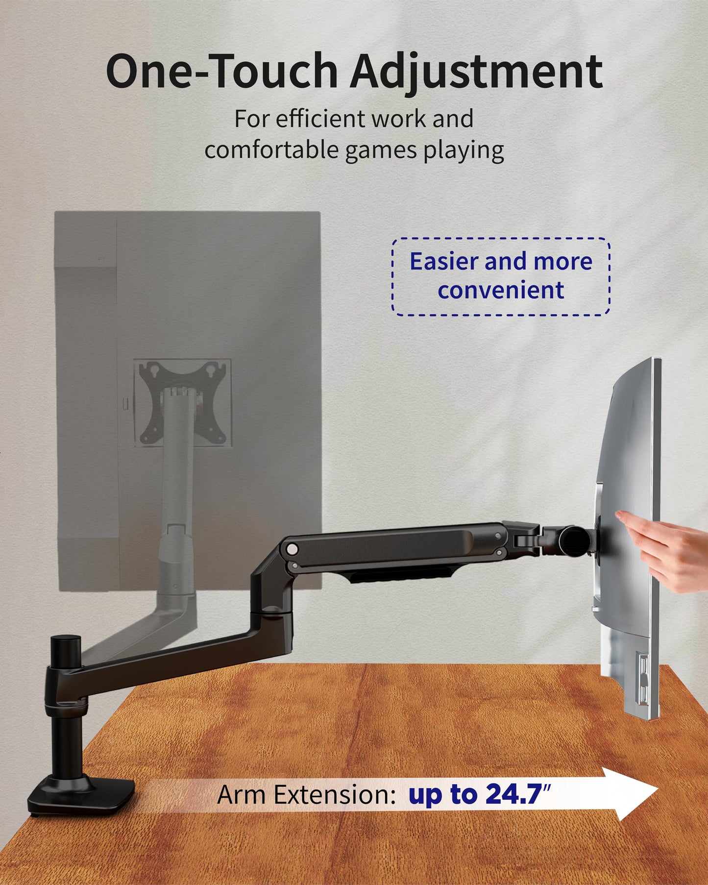 Ergounion Single Monitor Arm Desk Mount, Holds Screens up to 40 Inches and 25 lbs, Fully Adjustable Vesa Monitor Mount with C-Clamp and Grommet Base, Aluminum, Black