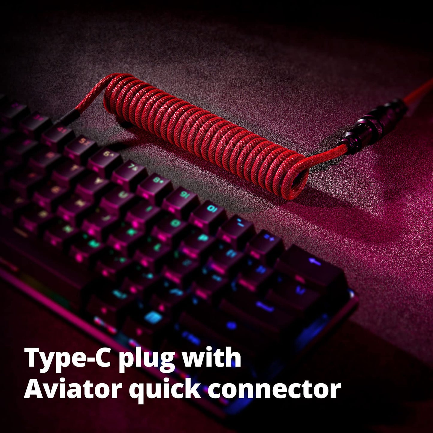 GUNMJO Pro Custom Coiled USB C Cable for Gaming Keyboard, Double-Sleeved Mechanical Keyboard Cable with Detachable Metal Aviator, 1.5M USB-C to USB-A, Red Color