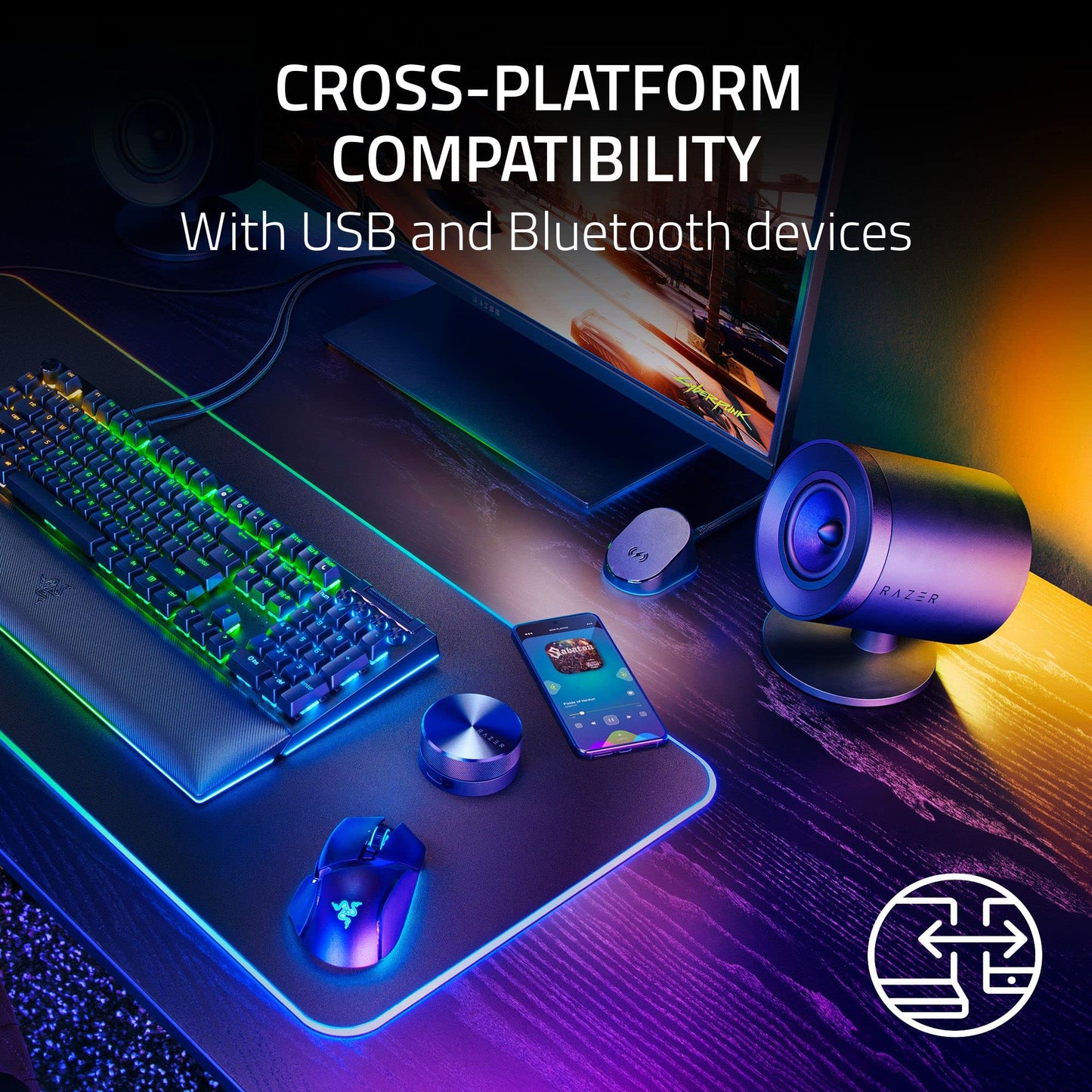 Razer Nommo V2 Pro - 2.1 PC Gaming Speakers Wireless Subwoofer: THX Spatial Audio - Projection Chroma RGB - Full-Range Drivers - Wireless Down-Firing Subwoofer - Wireless Control Pod