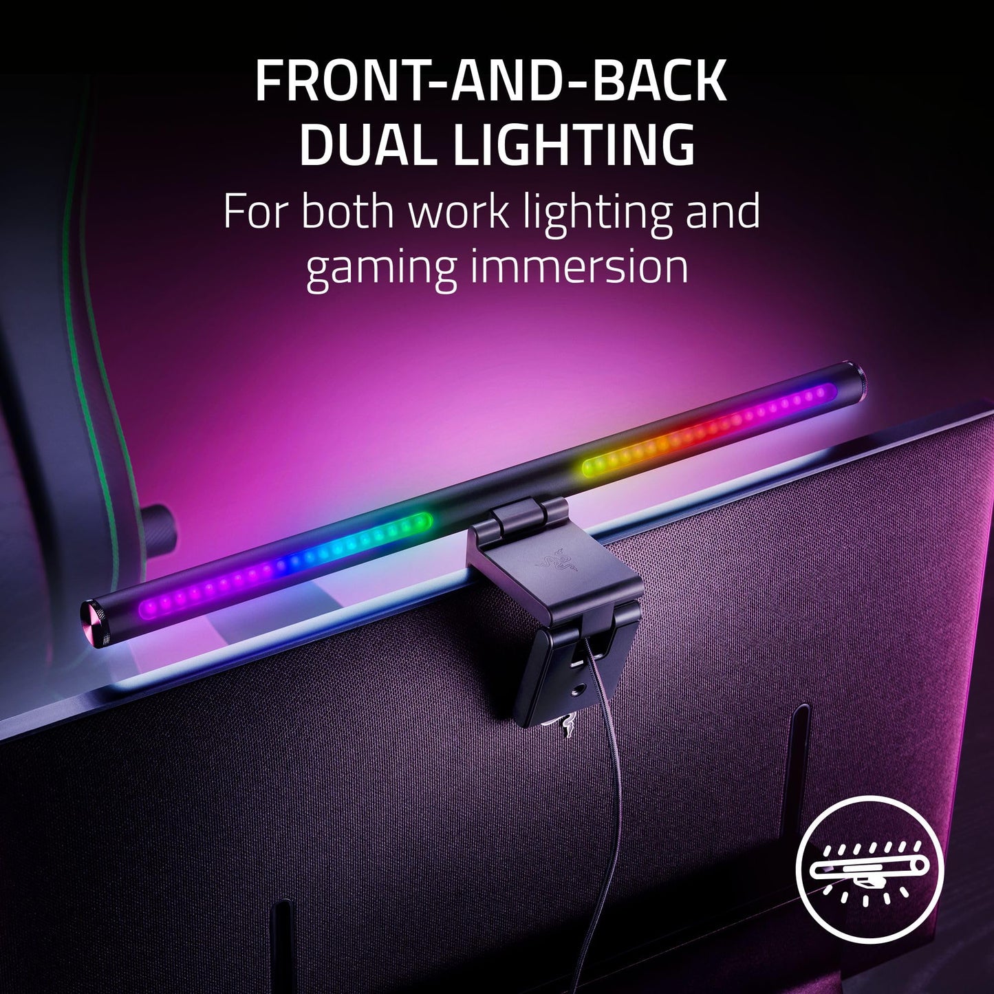 Razer Aether Monitor LED Light Bar: Front & Back Lighting - Wide Natural Illumination - Fits Most Monitor Sizes - Chroma RGB - Works with Alexa, Google Home - Razer Gamer Room App for Unified Control