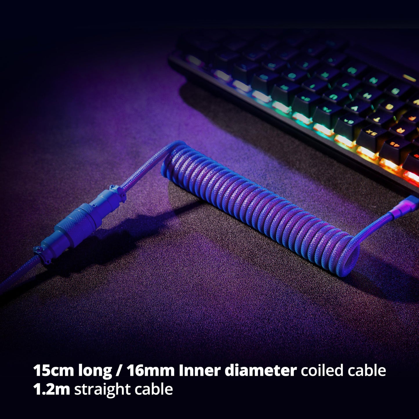 GUNMJO Pro Custom Coiled USB C Cable for Gaming Keyboard, Double-Sleeved Mechanical Keyboard Cable with Detachable Metal Aviator, 1.5M USB-C to USB-A, Nebula Color