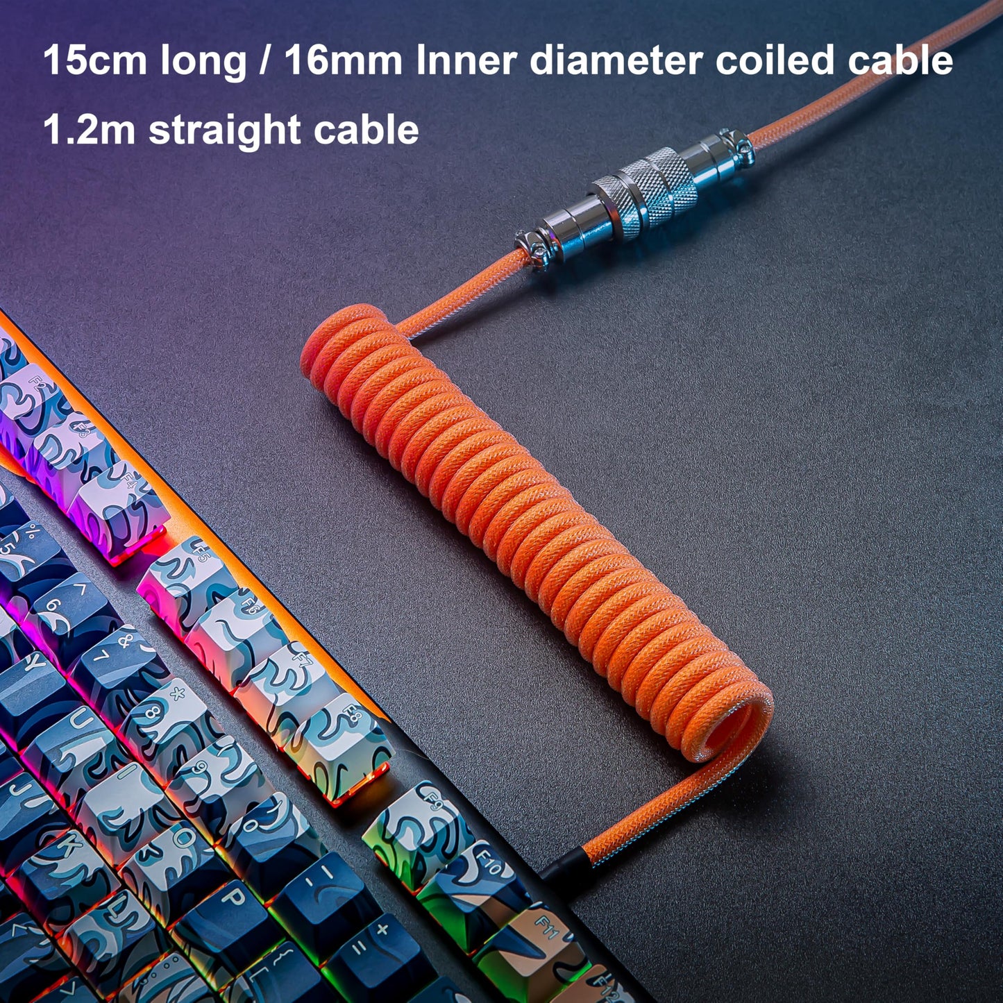 GUNMJO Pro Custom Premium Coiled USB C Cable for Gaming Keyboard, Double-Sleeved Mechanical Keyboard Cable with Detachable Metal Aviator, 1.5M USB-C to USB-A, Brilliant Orange Color