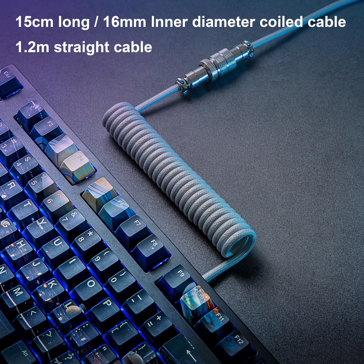 GUNMJO Pro Custom Premium Coiled USB C Cable for Gaming Keyboard, Double-Sleeved Mechanical Keyboard Cable with Detachable Metal Aviator, 1.5M USB-C to USB-A, Marble Gray Color